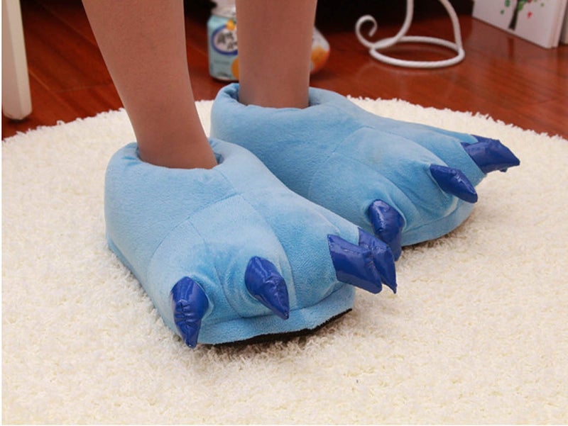 AISHNE Adult Cute Plush Animal Paw Slippers Fuzzy Warm House Shoes Blue L - Image 3